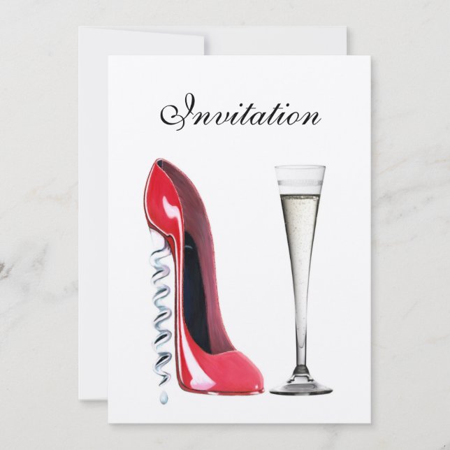 Invitation Rouges Stiletto Corkvis Heel et Champagne Flute I (Devant)