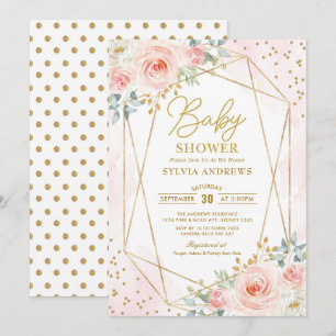 Invitation Rougissent assez le baby shower floral géométrique