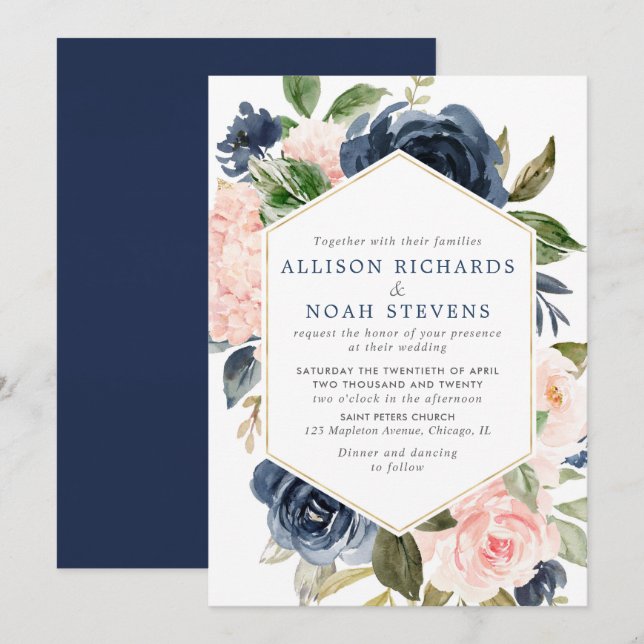 Invitation Rougissent et épouser floral d'aquarelles de (Devant / Derrière)