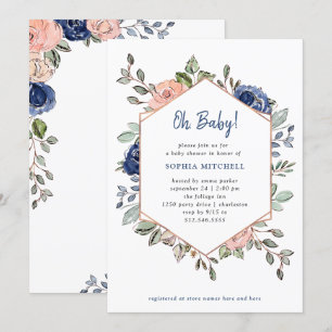 Invitation Rougissent et le baby shower géométrique floral