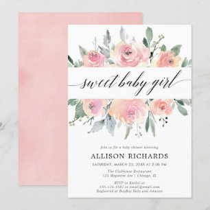 Invitation Rougissent le baby shower élégant de fille de