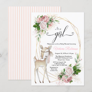 Invitation Rougissent le baby shower rose de cerfs communs de
