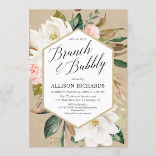 Invitation Rougissent le brunch rustique floral blanc rose
