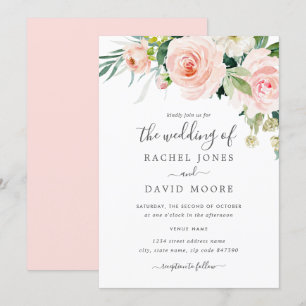 Invitation Rougissent le mariage floral d'aquarelle rose