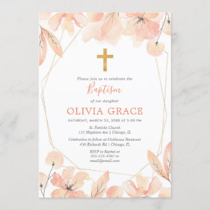Invitation Rougissent le rose et le baptême floral élégant