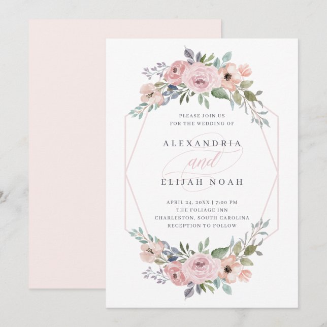 Invitation Rougissent le rose et le rose | floral géométrique (Devant / Derrière)