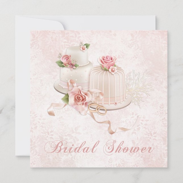 Invitation Rougissent les gâteaux de mariage avec des roses, (Devant)