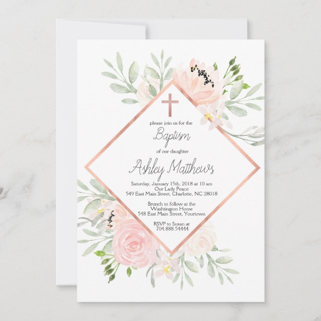 Invitation rougissent l'invitation de baptême, la première (Devant)