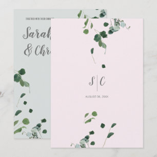 Invitation Rougit le feuille rose d'eucalyptus de vert sauge