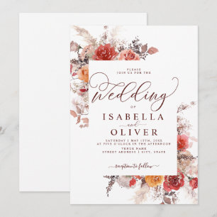 Invitation Rouille Rouge Brûlé Orange BohoTerracotta Mariage 