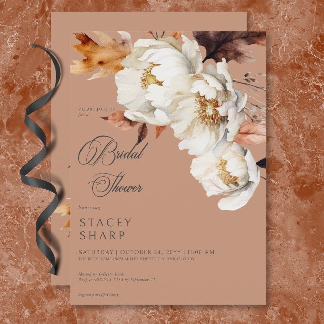 Invitation Rouille rustique & Crème Automne Floral & Douche F (Rustic Rust & Cream Fall Floral & Leaves Shower Invitation)