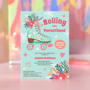 Invitation Roulage à rouleaux de teint floral rétro boho bébé