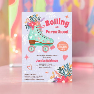 Invitation Roulage à rouleaux de teint floral rétro boho bébé