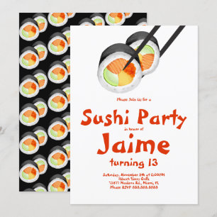 Invitation Rouleaux de sushi aquarelle pour l'anniversaire d'