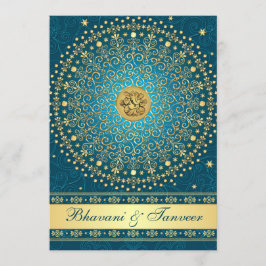 Invitation Rouleaux turquoises indous d'or de Ganesh épousant