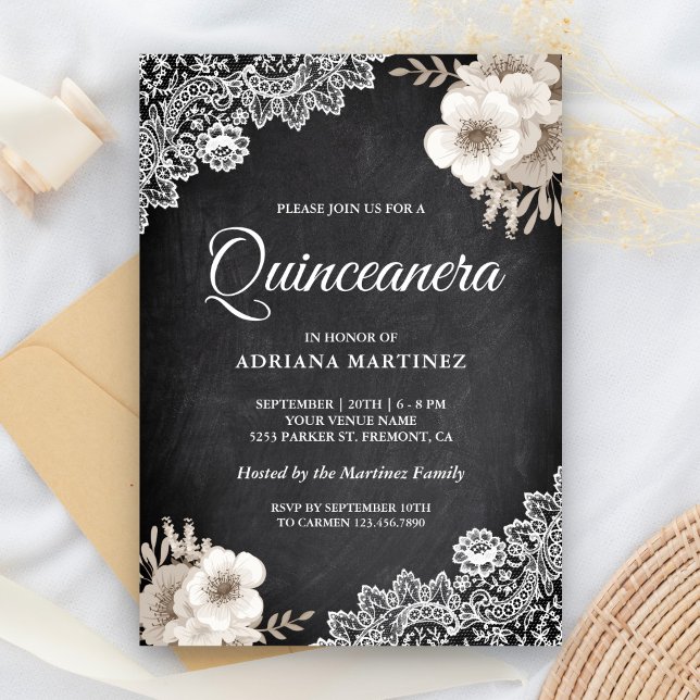 Invitation Roulette Rustique Lace ivoire Floral Quinceanera (Créateur téléchargé)