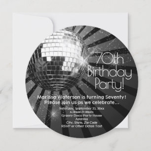 Invitation Round Disco Ball 70th Birthday Party