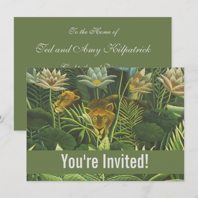Invitation Rousseau Tropical Jungle Lion Peinture (Devant / Derrière)