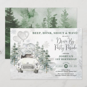 Invitation Route des éléphants d'hiver en argent neigeux par 