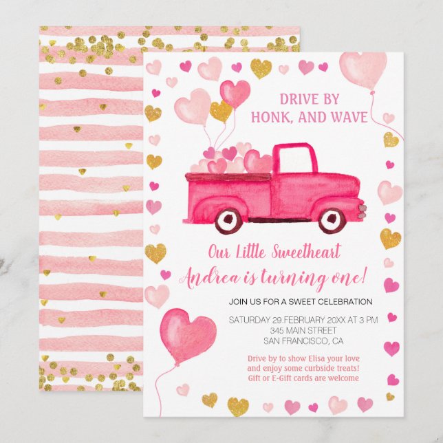 Invitation Route du Baby shower Valentine (Devant / Derrière)