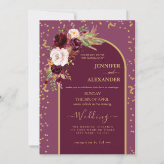 Invitation roux bordeaux | Mariage moderne Gold frame