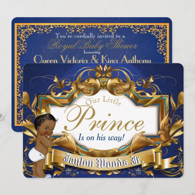 Invitation Royal African Prince Fancy Royal Blue et Gold Inv (Devant / Derrière)