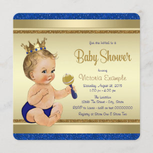 Invitation Royal Baby Boy Blue Gold Prince Baby shower