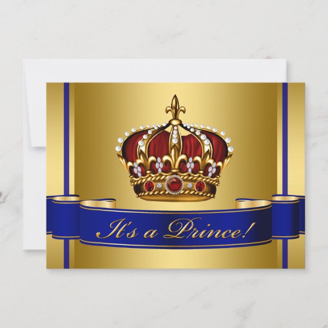 Invitation Royal Baby Red Blue et Gold Prince Baby shower (Devant)