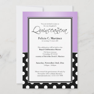 Invitation Royal Black Polka Dot Purple Quinceañera