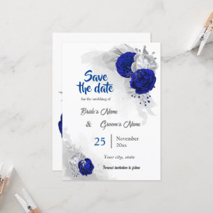 Invitation royal bleu argent fleurs botanique enregistrer la 
