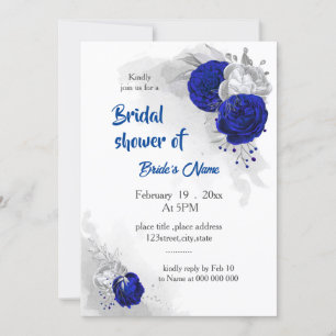 Invitation royal bleu argent fleurs nuptiale