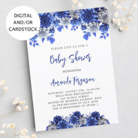 Royal bleu blanc fleurs garçon baby shower
