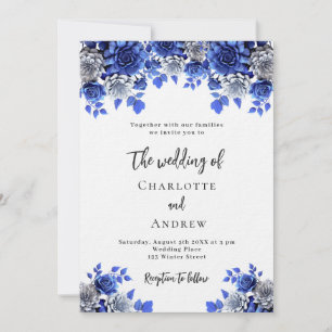 Invitation Royal bleu blanc floraux mariage de luxe