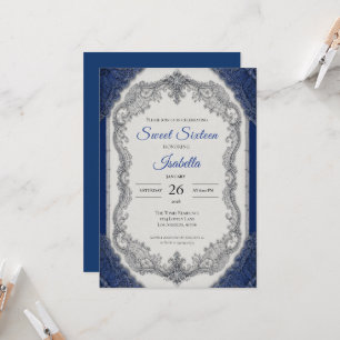 Invitation Royal Bleu Luxueux Argent Sweet 16