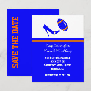 Invitation Royal Bleu & Orange Football Économisez La Date