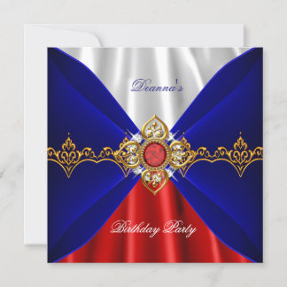Invitation Royal Bleu Rouge Blanc Anniversaire Bijou d'or Soi