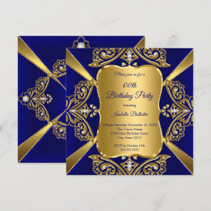 Invitation Royal Blue Ajouter Age Anniversaire Party Gold Dia