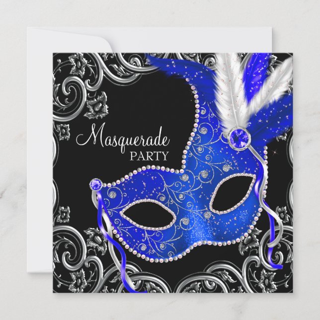 Invitation Royal Blue and Black Masquerade Party (Devant)