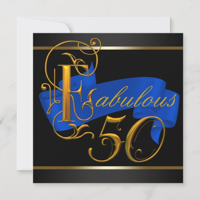 Invitation Royal Blue and Gold Fabulous 50th Birthday Party (Devant)