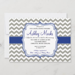 Invitation Royal Blue and Grey Chevron