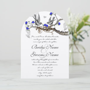 Invitation Royal Blue and Grey Vintage Birds Wedding Invitati