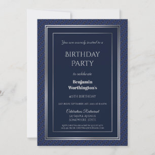 Invitation Royal Blue and Silver 40th Birthday Party