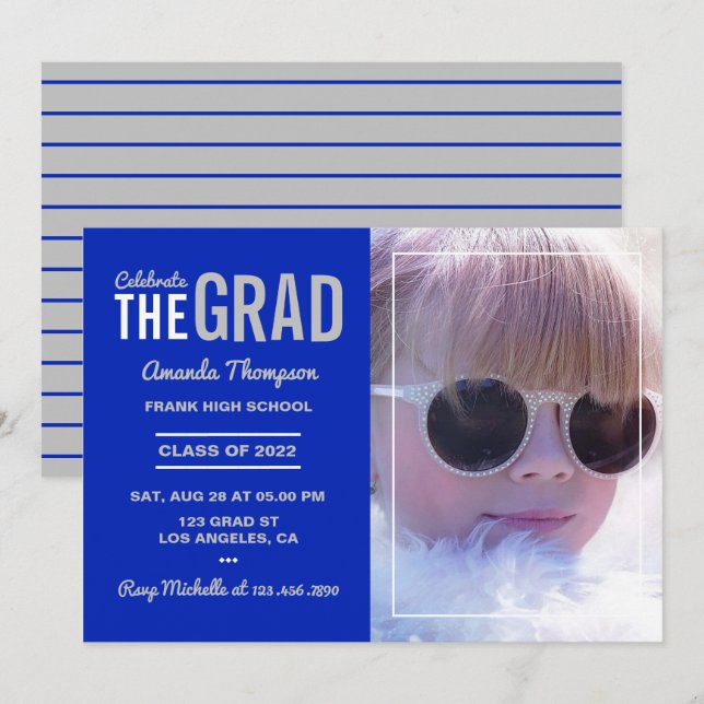 Invitation Royal Blue and Silver Graduation Party (Devant / Derrière)