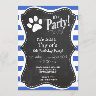 Invitation Royal Blue and White Stripes ; Empreinte de patte