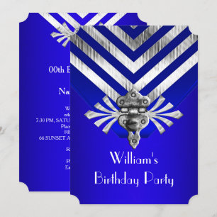Invitation Royal Blue Anniversaire fête Silver Stripe