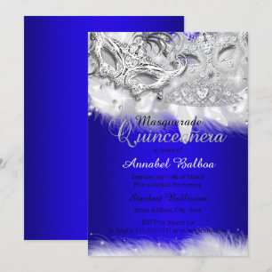 Invitation Royal Blue Argent étincelle Masquerade Quinceanera