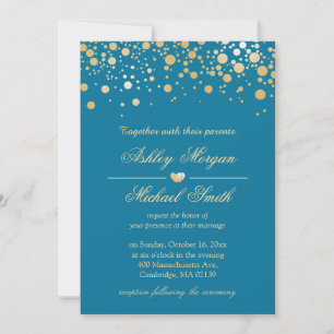 Invitation Royal Blue avec Gold Confetti Pois Mariage