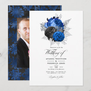Invitation Royal Blue, Black and Silver Floral Mariage Photo