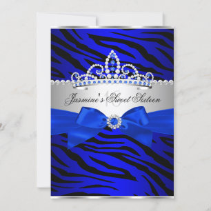 Invitation Royal Blue & Black Zebra Sweet 16 fête d'anniversa