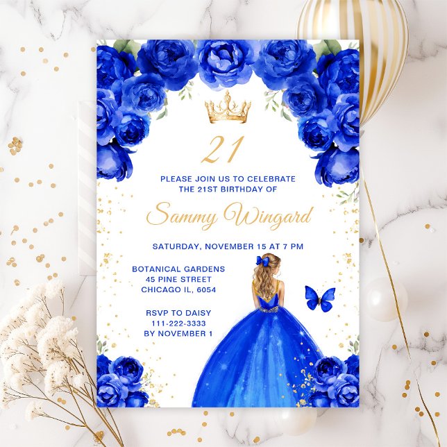 Invitation Royal Blue Blonde Hair Princess Anniversaire (Créateur téléchargé)